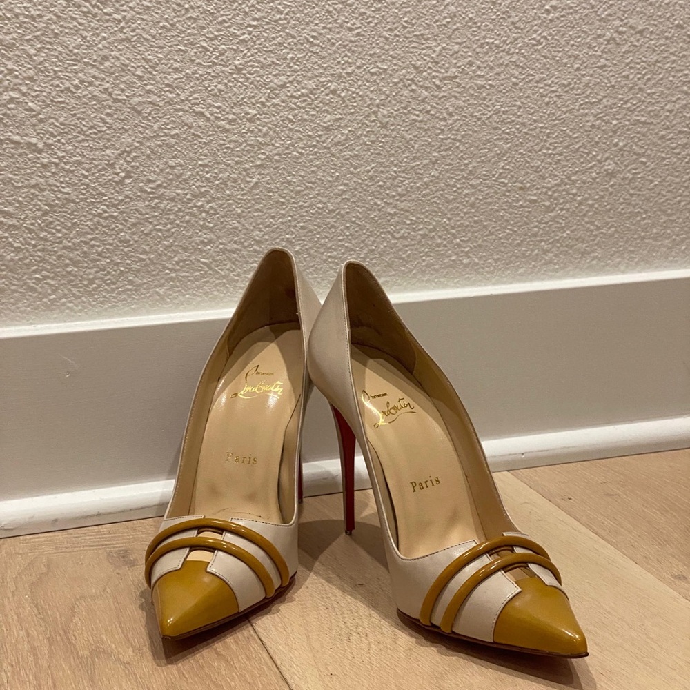 Christian Louboutin Mustard and White Heels